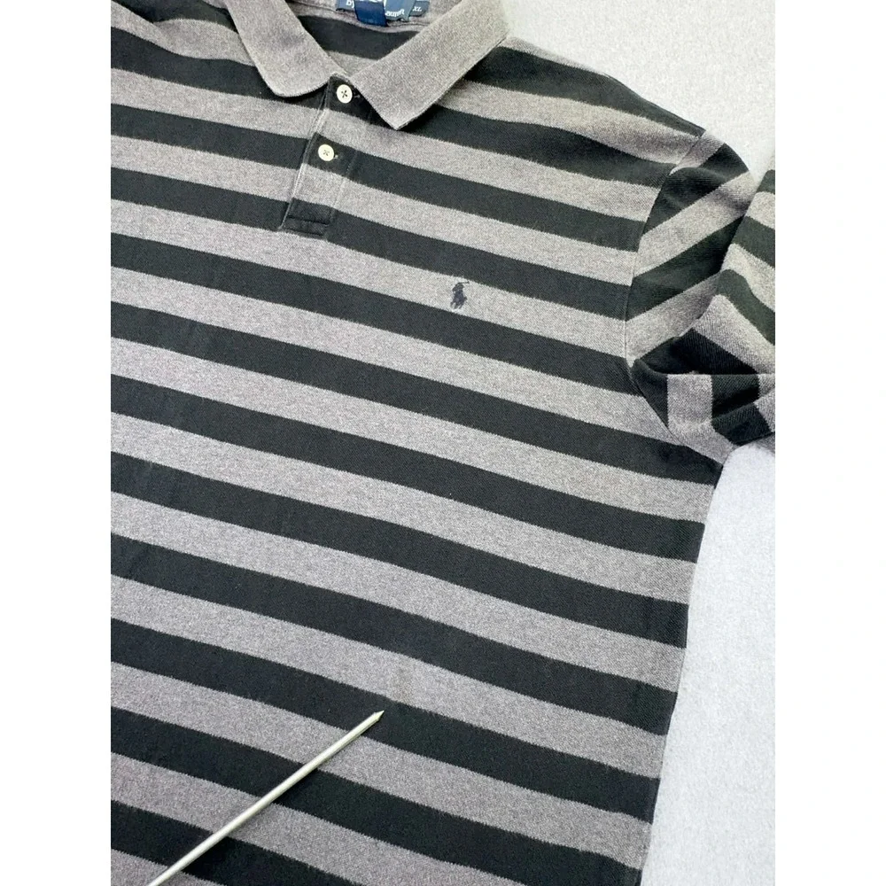 Polo Ralph Lauren Striped Polo Shirt Men's Size XL Long Sleeve Black Gray Stripe - Picture 6 of 8